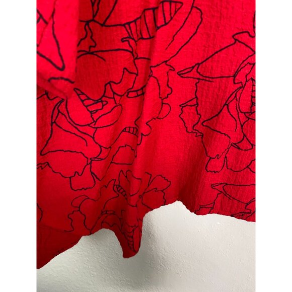 Ali Miles Red Floral Asymmetrical Tunic Top size Small Lagenlook Boho - Picture 14 of 16